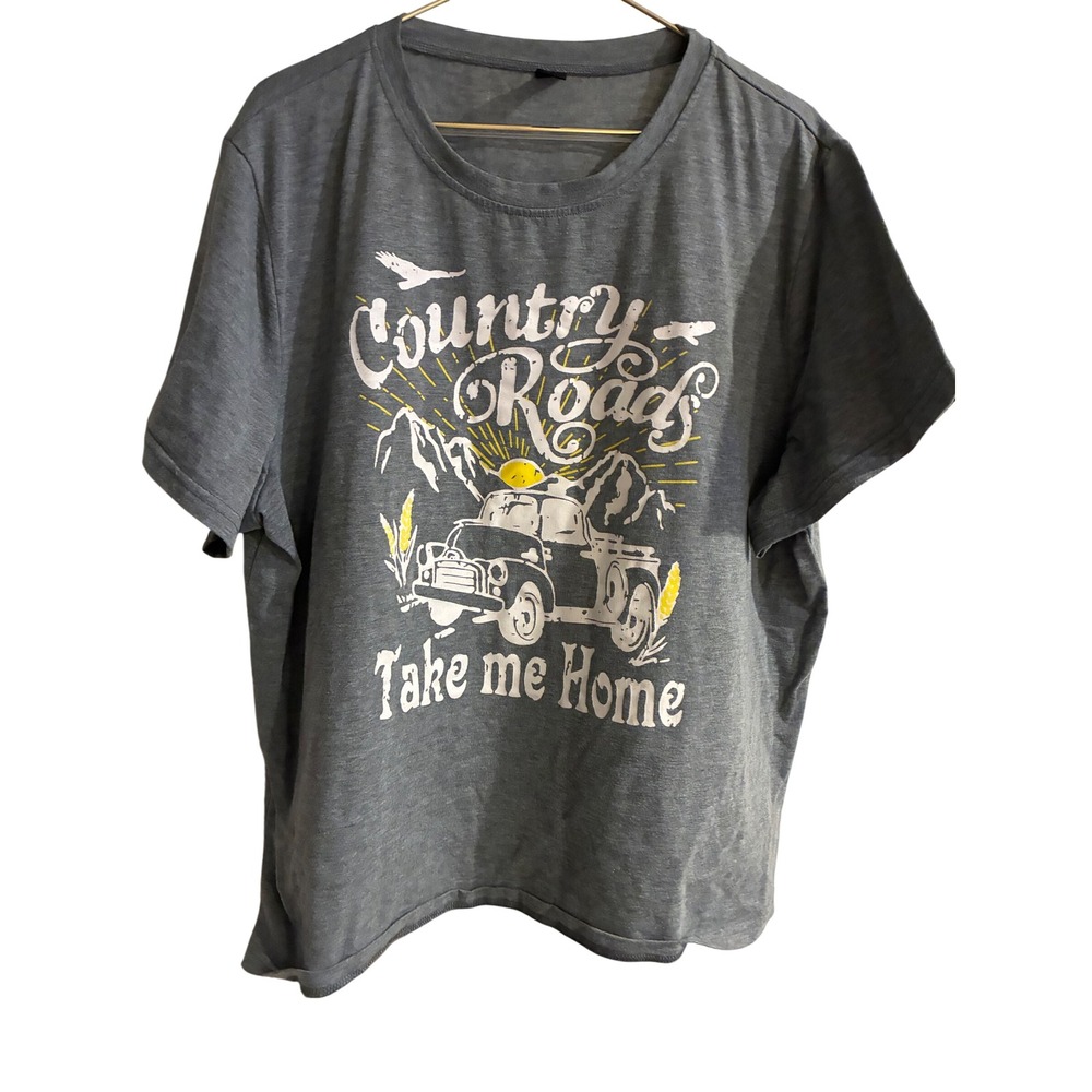 SHEIN Country Roads Take Me Home Graphic Tee Gray Short Sleeve Shirt XL